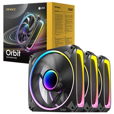 Antec Orbit 120 ARGB 120 mm PWM Fan Triple Pack - 120 mm x 28 mm, Fluid Dynamic Bearing, 200-2000 RPM, 66.72 CFM, aRGB Lighting, Anti-Vibration Pads - Image 2