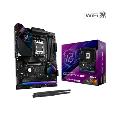ASRock B850 Riptide WiFi PHANTOM GAMING AMD AM5 Socket Motherboard, ATX, 4x DDR5 Slots, 4x M.2 Sockets, Fitted I/O Shield, 2.5GbE LAN, Wi-Fi 7, 1x HDMI Port - Image 2