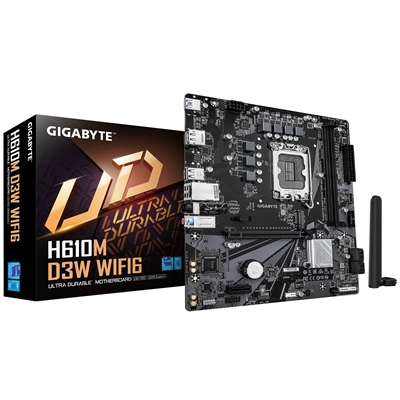 Gigabyte H610M D3W WIFI6 (Rev. 1.1) Intel 1700 Socket Motherboard, Micro-ATX, 2x DDR5 Slots, 1x M.2 Socket, GbE LAN, WiFi 6, 1x DisplayPort / 1x HDMI Port - Image 2