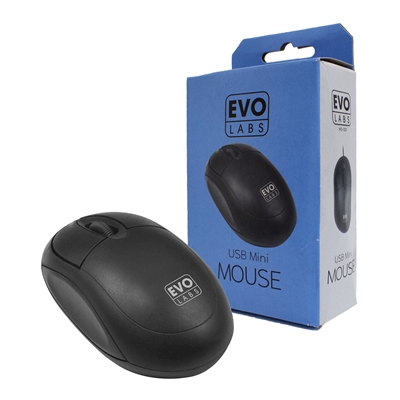 Evo Labs MO-001 Wired USB Mini Plug and Play Mouse, 800 DPI Optical Tracking, 3 Button with Scroll Wheel, Ambidextrous Design for PC / Mac / Laptop, Matte Black - Image 2