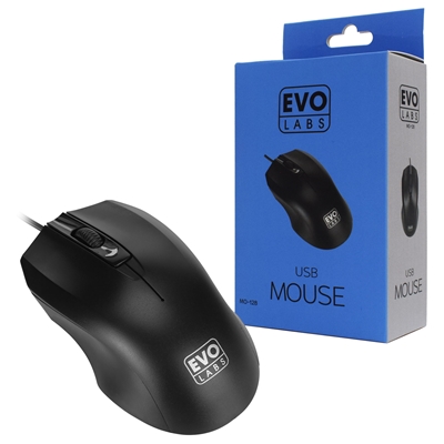Evo Labs MO-128 Wired USB Plug and Play Mouse, 800 DPI Optical Tracking, 3 Button with Scroll Wheel, Ambidextrous Design, Matte Black - Image 2