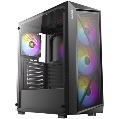 Antec AX67 ARGB Mid-Tower Gaming Case, 1 x USB 3.0 / 2 x USB 2.0, Tempered Glass Side Window Panel, High Airflow Mesh Front Panel, 4 x Pre-Installed ARGB LED Fans, ATX, Micro-ATX, ITX Compatible - Image 2