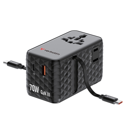Verbatim (30186) Charge 'n' Travel 70W 2C Retractable Universal Travel Adapter Black, Fast Charging up to 70W - Image 2