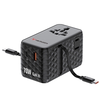 Verbatim (30186) Charge 'n' Travel 70W 2C Retractable Universal Travel Adapter Black, Fast Charging up to 70W