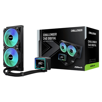 ASRock Challenger 240 Digital AIO Liquid CPU Cooler, 240mm Radiator, Dual 120mm PWM ARGB Fans, 3" Digital Display, Intel LGA1700/1851 & AMD AM5/AM4 Compatible - Image 2