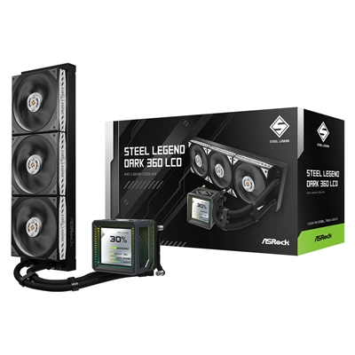 ASRock Steel Legend Dark 360 LCD AIO Liquid CPU Cooler, 360mm Radiator, Triple 120mm PWM ARGB Fans, LCD Display, Intel LGA1700/1851 & AMD AM5/AM4 Compatible - Image 2