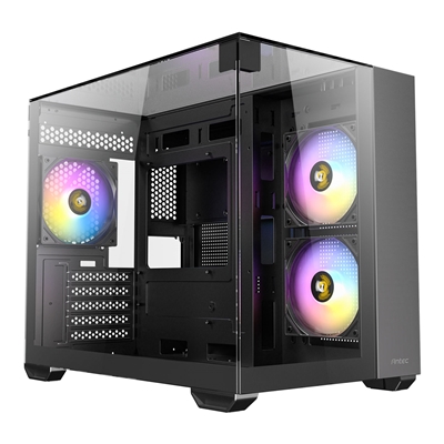 Antec CX600M Trio Mini Tower Gaming Case, Tempered Glass Front, Top & Side Panels, Dual Chamber Design, 3 x Pre-Installed ARGB Fans, USB-C, USB 3.0 & USB 2.0, Micro-ATX/ITX, Black - Image 2