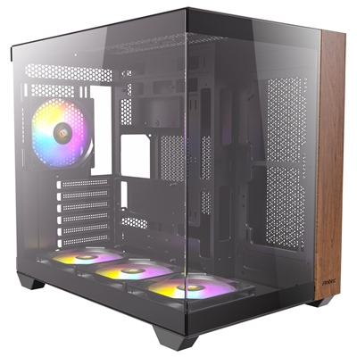 Antec CX800 Wood Mid Tower Gaming Case, 1 x USB Type-C / 1 x USB 3.0, Tempered Glass Front and Side Window Panel, Dual Chamber Design, 4 x Pre-Installed ARGB LED Fans, ATX, Micro-ATX, ITX Compatible - Image 2