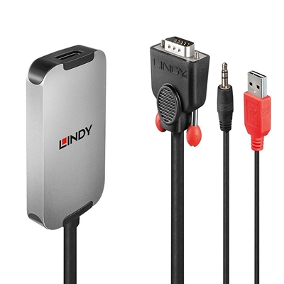 Lindy 38296 0.18m VGA & Audio (M) To DisplayPort (F) 1.2 USB Powered 1920x1080@60Hz Adapter Cable - Black - Image 2