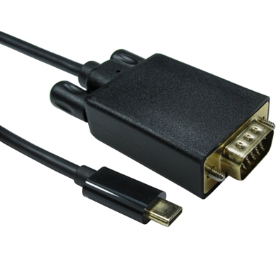 USB C to VGA 1080P 60HZ 2 Meter Black Data Cable - Image 2