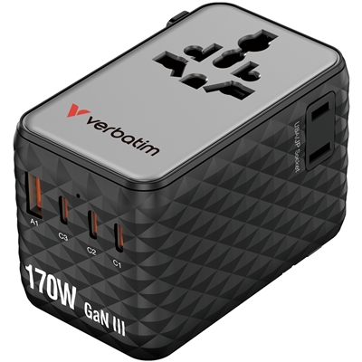 Verbatim (30190) Charge 'n' Travel 170W Universal Travel Adapter Black, Charge Up To 6 Devices AT Once - Image 2