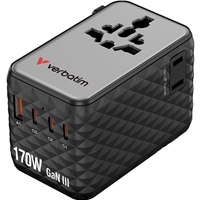 Verbatim (30190) Charge 'n' Travel 170W Universal Travel Adapter Black, Charge Up To 6 Devices AT Once