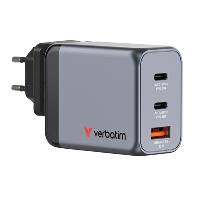 Verbatim (32201) GNC-65 GaN Charger 65W with 2 x USB-C PD 65W / 1 x USB-A QC 3.0 (EU/UK/US) - Image 2