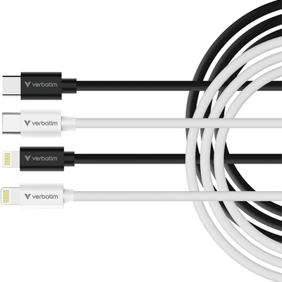 Verbatim (32392) Essentials Sync & Charge USB-C to Lightning Cables (2 pack) Black & White, 1m, 27W PD, 480Mbps, USB Power Delivery 3.0 Supports Up To 27W Charging Power - Image 2