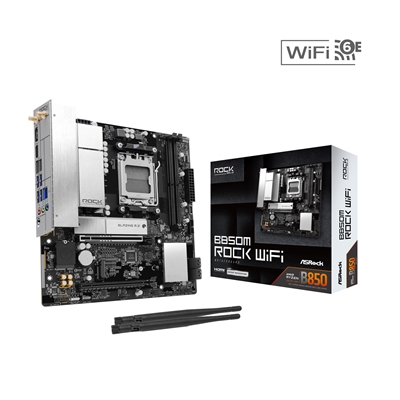 ASRock B850M Rock WiFi AMD AM5 Socket Motherboard, Micro-ATX, 2x DDR5 Slots, 2x M.2 Socket, Fitted I/O Shield, 2.5GbE LAN, Wi-Fi 6E, 1x DisplayPort / 1x HDMI Port - Image 2