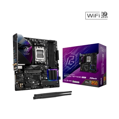 ASRock B850M Riptide WiFi AMD AM5 Socket Motherboard, Micro-ATX, 4x DDR5 Slots, 3x M.2 Sockets, Fitted I/O Shield, 2.5GbE LAN, Wi-Fi 7, 1x DisplayPort / 1x HDMI Port - Image 2