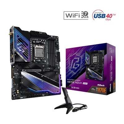 ASRock X870E NOVA WIFI PHANTOM GAMING AMD AM5 Socket Motherboard, ATX, 4x DDR5 Slots, 5x M.2 Sockets, Fitted I/O Shield, 5GbE LAN, Wi-Fi 7, 1x HDMI Port / 2x USB-C (USB4) - Image 2