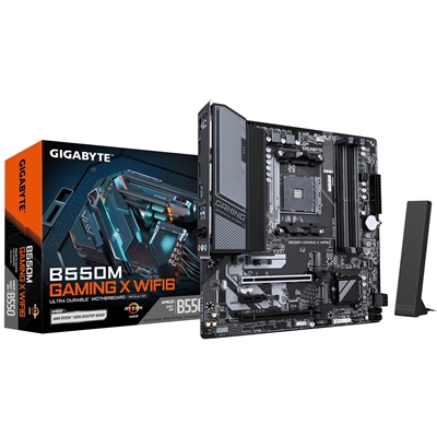 Gigabyte B550M GAMING X WIFI6 AMD AM4 Socket Motherboard, Micro-ATX, 4x DDR4 Slots, 2x M.2 Sockets, Fitted I/O Shield, GbE LAN, Wi-Fi 6, 1x DisplayPort / 1x HDMI Port - Image 2