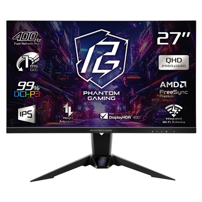 ASRock Phantom Gaming PG27QFW2A 27 Inch QHD (2560 x 1440) IPS Gaming Monitor, 400Hz 1ms (MPRT) Response Time, 2 x HDMI 2.0, 1 x DisplayPort 1.4, Height Adjustable - Image 2