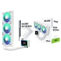 ASRock Challenger 360 Digital White AIO Liquid CPU Cooler, 360mm Radiator, Triple 120mm PWM ARGB Fans, 3? Digital Display, Intel LGA1700/1851 & AMD AM5/AM4 Compatible