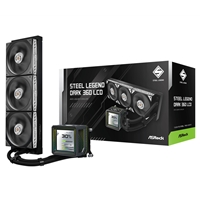 ASRock Steel Legend Dark 360 LCD AIO Liquid CPU Cooler, 360mm Radiator, Triple 120mm PWM ARGB Fans, LCD Display, Intel LGA1700/1851 & AMD AM5/AM4 Compatible