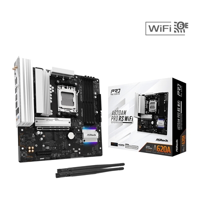 ASRock A620AM Pro RS WiFi AMD AM5 Socket Motherboard, Micro-ATX, 4x DDR5 Slots, 3x M.2 Sockets, 2.5GbE LAN, Wi-Fi 6E, 1x HDMI Port / 1x DisplayPort - Image 2