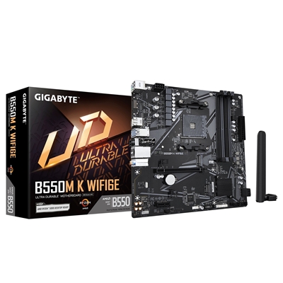 Gigabyte B550M K WIFI6E AMD AM4 Socket Motherboard, Micro-ATX, 4x DDR4 Slots, 2x M.2 Sockets, GbE LAN, Wi-Fi 6E, 1x DisplayPort / 1x HDMI Port - Image 2