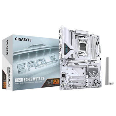 Gigabyte B850 EAGLE WIFI7 ICE AMD AM5 Socket Motherboard, ATX, 4x DDR5 Slots, 3x M.2 Sockets, Fitted I/O Shield, 2.5GbE LAN, Wi-Fi 7, 1x DisplayPort / 1x HDMI Port - Image 2