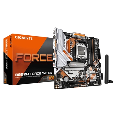 Gigabyte B850M FORCE WIFI6E AMD AM5 Socket Motherboard, Micro-ATX, 2x DDR5 Slots, 3x M.2 Sockets, Fitted I/O Shield, 2.5GbE LAN, Wi-Fi 6E, 1x DisplayPort / 1x HDMI Port - Image 2