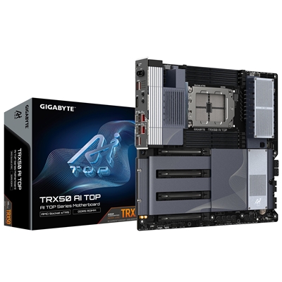 Gigabyte TRX50 AI TOP-2B AMD sTR5 Socket Motherboard, E-ATX, 8x DDR5 Slots, 4x M.2 Sockets, Fitted I/O Shield, 2x 10GbE LAN, Wi-Fi 7, 1x DisplayPort / 1x USB-C (USB4) - Image 2