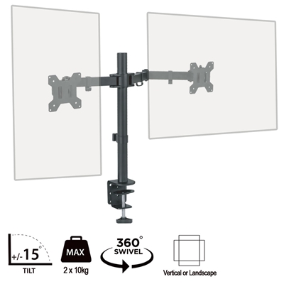 piXL Desk-Mounted Fully-Adjustable Dual Monitor Arm for Screens Up To 27 inch with VESA Mount & Built-In Cable Management - Image 2