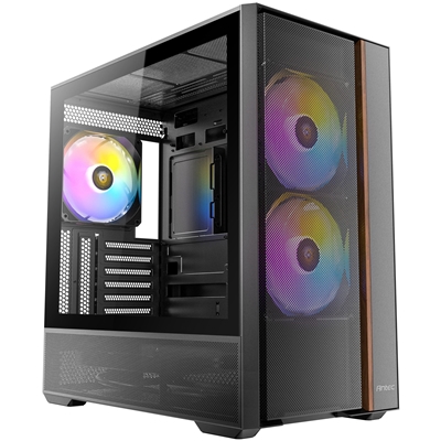 Antec FLUX Rear Mid Tower Gaming Case, 1 x USB Type-C / 2 x USB 3.0, Tempered Glass Side Window Panel, Multi-directional Vent Design, Walnut Wood Accents, 3 x Pre-Installed High-Performance PWM Fans , E-ATX (=330mm), ATX, Micro-ATX, ITX Compatible - Image 2