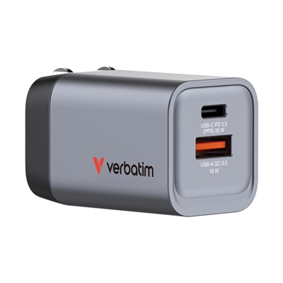 Verbatim GNC-35 GaN Charger 35W with 1 x USB-C PD 35W / 1 x USB-A QC 3.0 (EU/UK/US) - Image 2