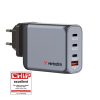 Verbatim GNC-100 GaN Charger 100W with 2 x USB-C PD 100W / 1 x USB-C PD 65W / 1 x USB-A QC 3.0 (EU/UK/US)