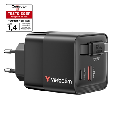 Verbatim GaN Wall Charger 65W 2 Port with Retractable Cable - Image 2