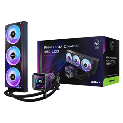ASRock Phantom Gaming 360 LCD AIO Liquid CPU Cooler, 360mm Radiator, Triple 120mm PWM ARGB Fans, LCD Display, Intel LGA1700/1851 & AMD AM5/AM4 Compatible - Image 2