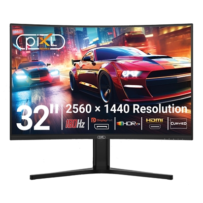 piXL X-Series GS32QIDPHA 32 Inch QHD IPS, Curved (1500R) Gaming Monitor with 180Hz Refresh Rate, 2560 x 1440 Resolution, 1ms Response Time, HDR10+, Adaptive Sync, 2x HDMI 2.1 & 2x DisplayPort 1.4, Height Adjustable - Image 2
