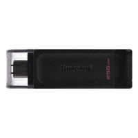 Kingston DT70/256GB DataTraveler 256GB USB Flash Drive, USB 3.2, USB-C, Gen1, 80MB/s, Cap Design, Black, Retail.
