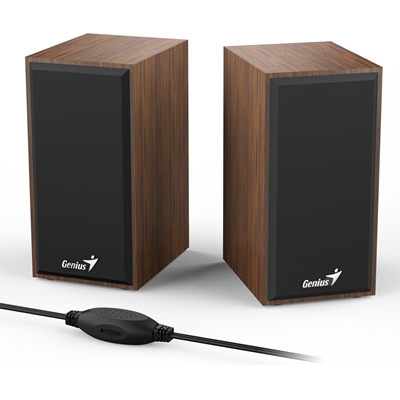 Genius SP-HF180 6W Wooden Desktop USB 2.0 Stereo Speakers with 3.5mm Audio Jack & Volume Control, Natural Wood - Image 2