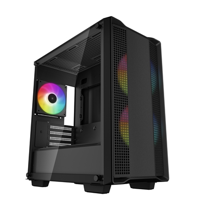 DeepCool CC360 ARGB, Black, Mini Tower Chassis w/ Tempered Glass Window, 3x 120mm ARGB Fans, USB 3.0, mATX/mITX - Image 2