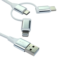 NEWlink 1.2m 3-in-1 USB Charging Cable, USB-A To USB Micro, USB-A To USB-C, USB-A to Lightning - White