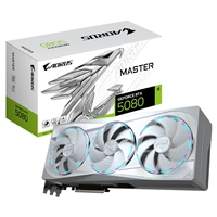 Gigabyte NVIDIA GeForce RTX 5080 AORUS MASTER ICE 16GB GDDR7 Graphics Card, 10752 CUDA Cores, 2805 MHz Core Clock, Triple Fan, White, RGB, 3x DisplayPorts / 1x HDMI Port