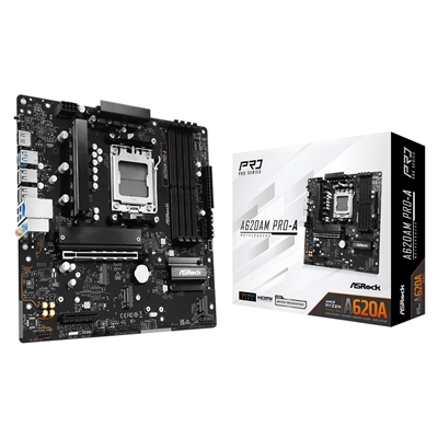 ASRock A620AM PRO-A AMD AM5 Socket Motherboard, Micro-ATX, 4x DDR5 Slots, 3x M.2 Sockets, 2.5GbE LAN, 1x HDMI Port - Image 2