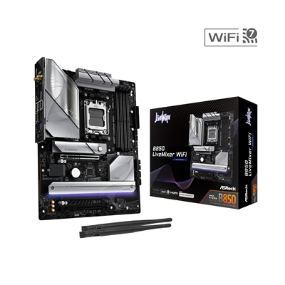 ASRock B850 LiveMixer WiFi AMD AM5 Socket Motherboard, ATX, 4x DDR5 Slots, 3x M.2 Sockets, Fitted I/O Shield, 2.5GbE LAN, Wi-Fi 7, 1x DisplayPort / 1x HDMI Port - Image 2