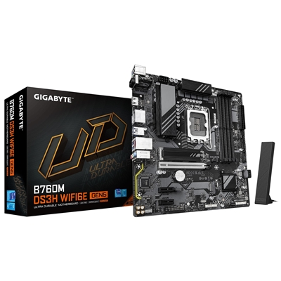 Gigabyte B760M DS3H WIFI6E GEN5 Intel 1700 Socket Motherboard, Micro-ATX, 4x DDR5 Slots, 2x M.2 Sockets, 2.5GbE LAN, Wi-Fi 6E, 1x HDMI Port / 2x DisplayPorts - Image 2