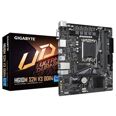 Gigabyte H610M S2H V3 DDR4 Ultra Durable Intel 1700 Socket Motherboard, Micro-ATX, 2x DDR4 Slots, 1x M.2 Socket, GbE LAN, 1x D-Sub / 2x DisplayPorts / 1x HDMI Port - Image 2