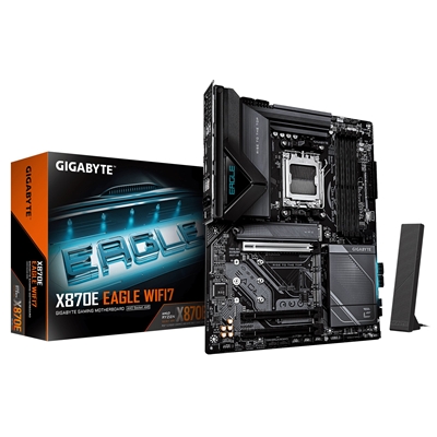 Gigabyte X870E EAGLE WIFI7 AMD AM5 Socket Motherboard, ATX, 4x DDR5 Slots, 4x M.2 Sockets, Fitted I/O Shield, 5GbE LAN, Wi-Fi 7, 1x HDMI Port / 2x USB-C (USB4) - Image 2