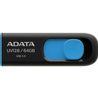 Adata UV128 64GB USB 3.2 Gen 1 Flash Drive, Capless Design, Black/Blue