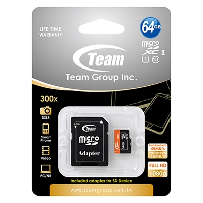 Team 64GB Micro SDXC UHS-1 Class 10 Flash Card with Adapter - Image 2