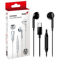 Genius HS-M365B USB-C In-Ear Wired Earbuds with In-Line Microphone and Volume Controls Black